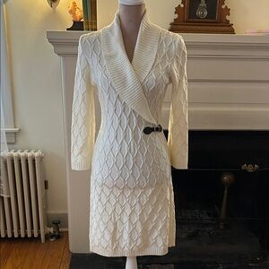 Elegant Calvin Klein Cream Knit Wrap Dress